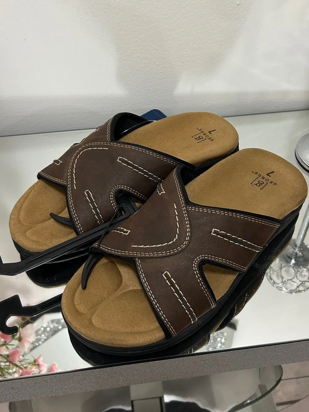 George Men’s Brown Comfort Slide Sandals Size 7 NWT Cushioned Casual Slides